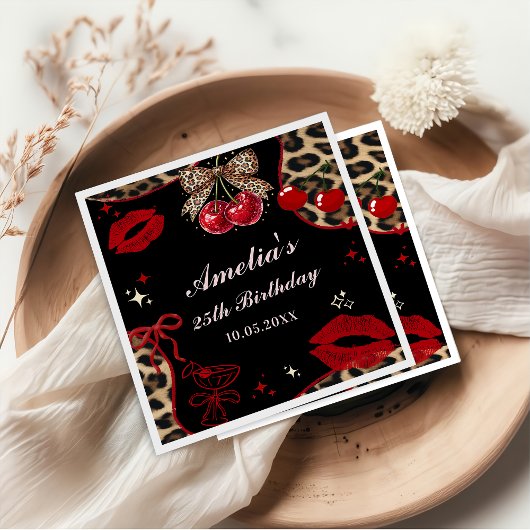 Coquette Bow Cheetah Birthday Party Napkins スタンダードカクテルナプキン
