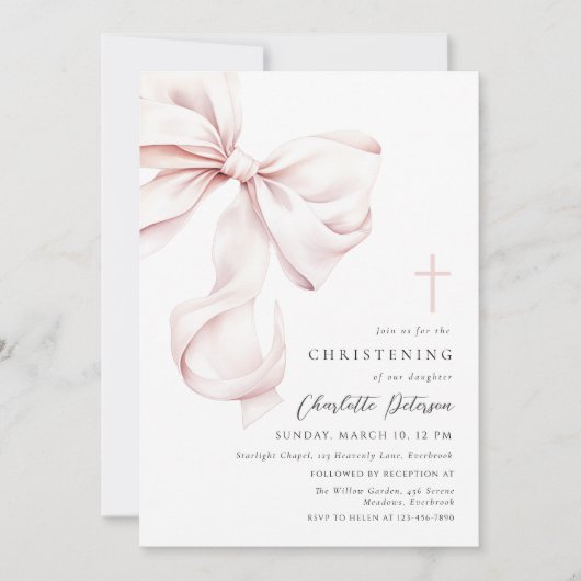 Coquette Bow Christening Invitation 招待状 (正面)