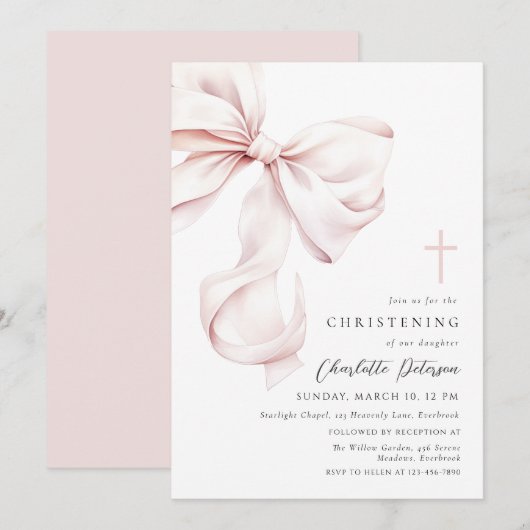 Coquette Bow Christening Invitation 招待状 (正面/裏面)