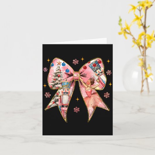 Coquette Bow Christmas Nutcracker Ballet Festive W カード (黄色い花)