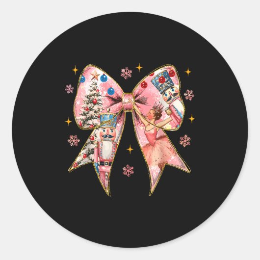 Coquette Bow Christmas Nutcracker Ballet Festive W ラウンドシール (正面)