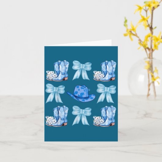 Coquette Bow Cowgirl Boots Blue Bows Hat Western R カード (黄色い花)