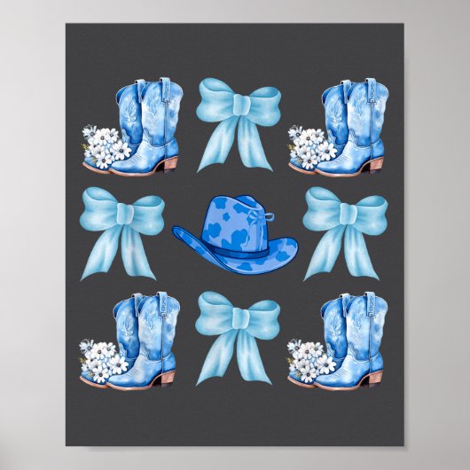 Coquette Bow Cowgirl Boots Blue Bows Hat Western R ポスター (正面)