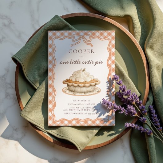 Coquette Bow Cutie Pie 1st Birthday 招待状