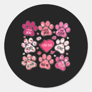 Coquette Bow Dog Paw Print Heart Valentine Dog Mom ラウンドシール