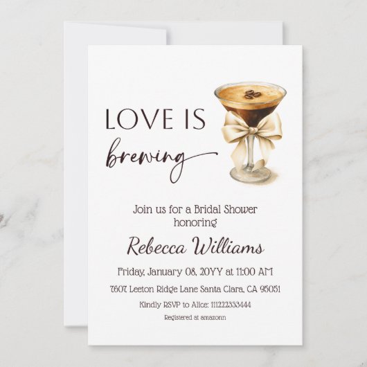 Coquette Bow Espresso Martini Bridal Shower 招待状 (正面)