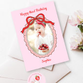 Coquette Bow Frame Photo Happy Birthday Card カード