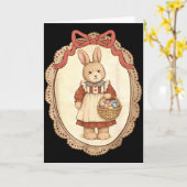 Coquette Bow Funny Bunny Eggs Rabbit Happy Easter  カード (黄色い花)