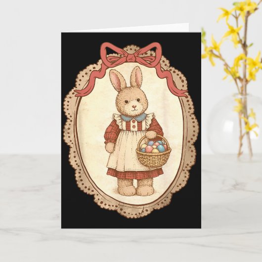 Coquette Bow Funny Bunny Eggs Rabbit Happy Easter  カード (黄色い花)