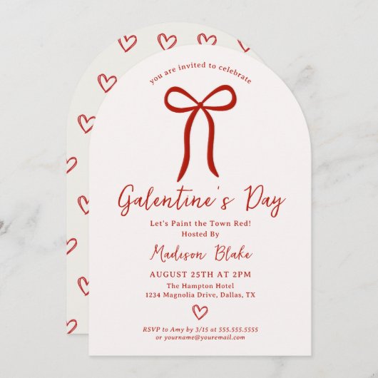 Coquette Bow Galentine's Day Invitation 招待状 (正面/裏面)