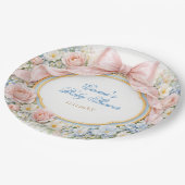 Coquette Bow Garden Girl Baby Shower ペーパープレート (アングル)