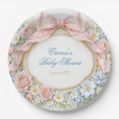 Coquette Bow Garden Girl Baby Shower ペーパープレート (正面)