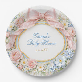 Coquette Bow Garden Girl Baby Shower ペーパープレート