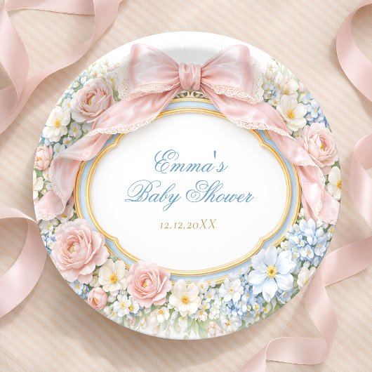 Coquette Bow Garden Girl Baby Shower ペーパープレート
