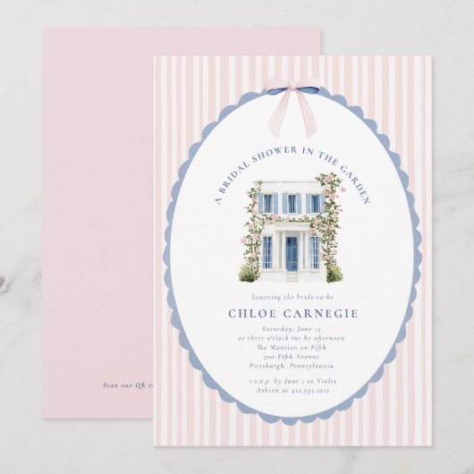 Coquette Bow Garden Manor Bridal Shower Invitation 招待状 (正面/裏面)