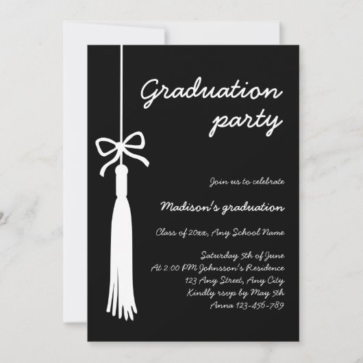 Coquette Bow Grad Tassel Black 2026 Graduation 招待状 (正面)