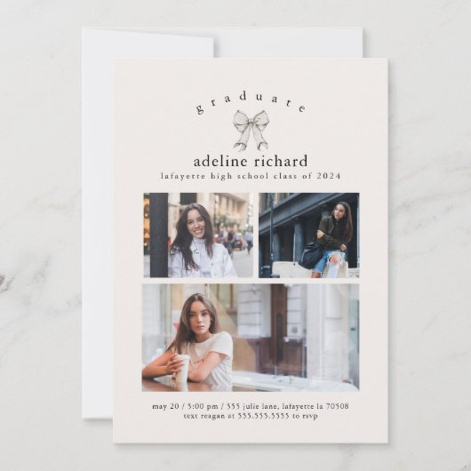 Coquette Bow Graduation Announcement 招待状 (正面)