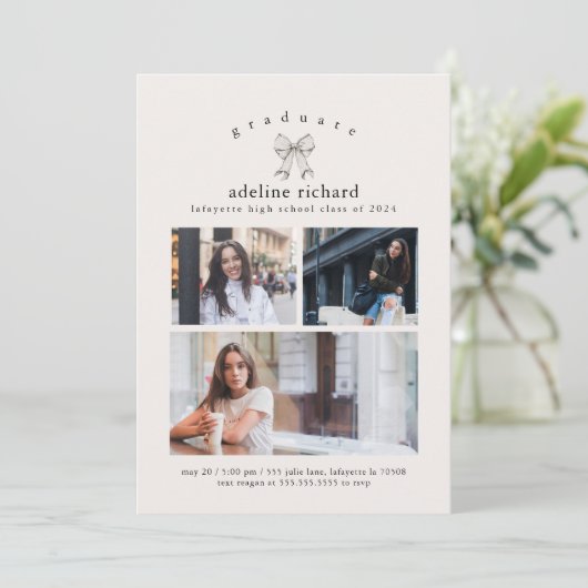 Coquette Bow Graduation Announcement 招待状 (スタンド正面)