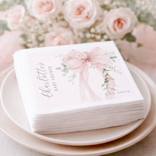 Coquette Bow Greenery Baby in bloom baby Shower スタンダードカクテルナプキン