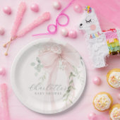 Coquette Bow Greenery Baby in bloom baby Shower ペーパープレート (パーティー)