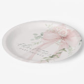 Coquette Bow Greenery Baby in bloom baby Shower ペーパープレート (アングル)