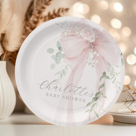 Coquette Bow Greenery Baby in bloom baby Shower ペーパープレート