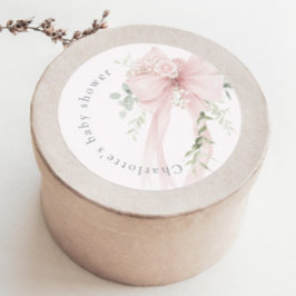 Coquette Bow Greenery Baby in bloom baby Shower ラウンドシール