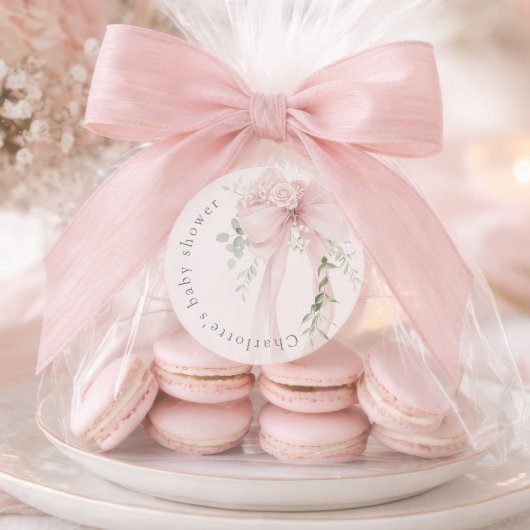 Coquette Bow Greenery Baby in bloom baby Shower ラウンドシール
