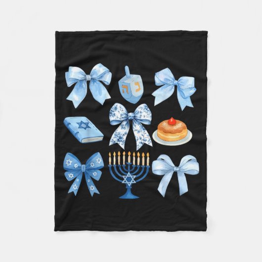 Coquette Bow Hanukkah Chanukah Pajama Latke Jewish フリースブランケット (正面)