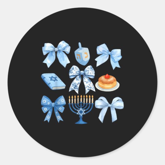 Coquette Bow Hanukkah Chanukah Pajama Latke Jewish ラウンドシール (正面)