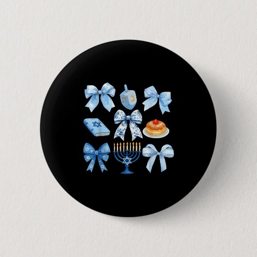 Coquette Bow Hanukkah Chanukah Pajama Latke Jewish 缶バッジ (正面)