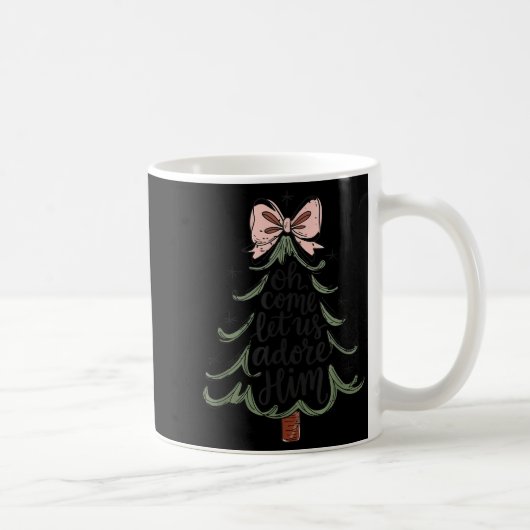Coquette Bow Jesus Christmas Tree Oh Come Let Us A コーヒーマグカップ (右)