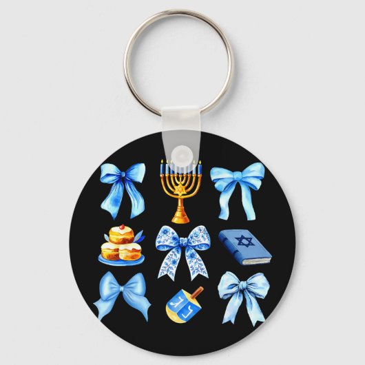 Coquette Bow Jewish Holiday Chanukah Hanukkah Meno キーホルダー (正面)