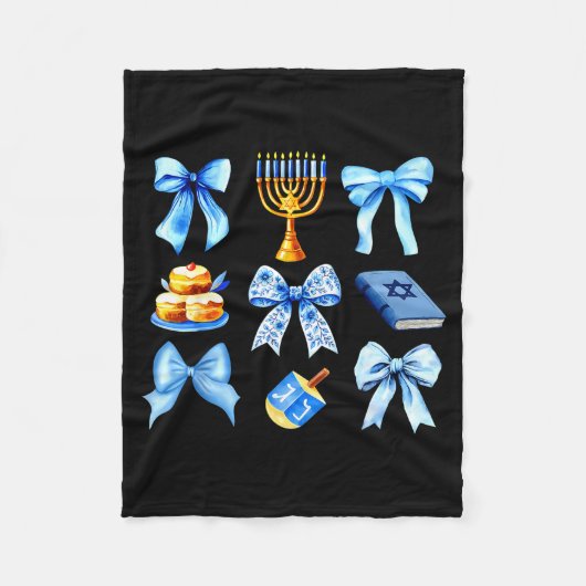 Coquette Bow Jewish Holiday Chanukah Hanukkah Meno フリースブランケット (正面)