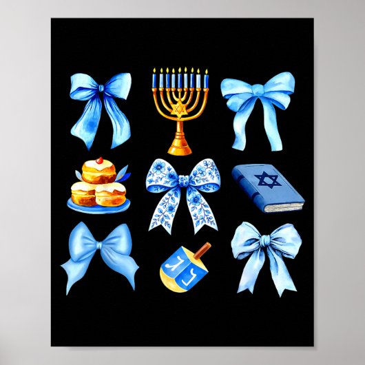 Coquette Bow Jewish Holiday Chanukah Hanukkah Meno ポスター (正面)