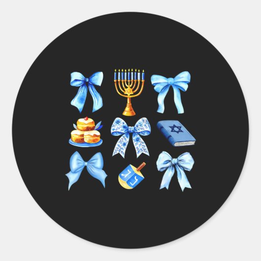Coquette Bow Jewish Holiday Chanukah Hanukkah Meno ラウンドシール (正面)
