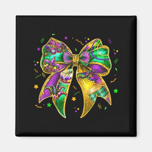 Coquette Bow Mardi Gras New Orleans Fleur De Lis F マグネット (正面)