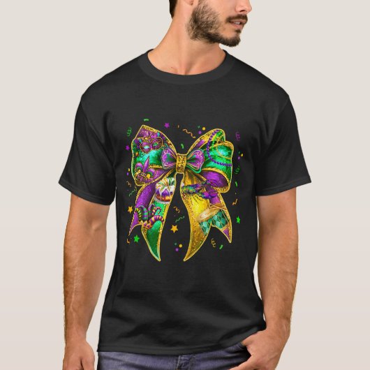 Coquette Bow Mardi Gras New Orleans Fleur De Lis F Tシャツ (正面)