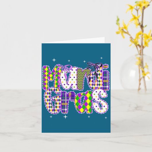 Coquette Bow Mardi Gras New Orleans Louisiana Dalm カード (黄色い花)