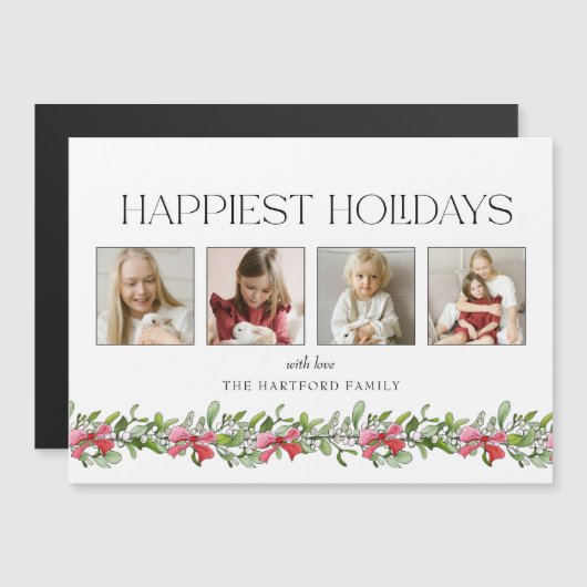 Coquette Bow Mistletoe Happiest Holidays 4 Photo (正面/裏面)