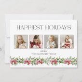 Coquette Bow Mistletoe Happiest Holidays 4 Photo シーズンカード (正面)