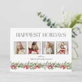 Coquette Bow Mistletoe Happiest Holidays 4 Photo シーズンカード (スタンド正面)