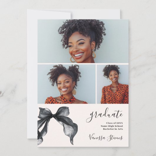 Coquette Bow Nurse 4-Photo Graduation 招待状 (裏面)