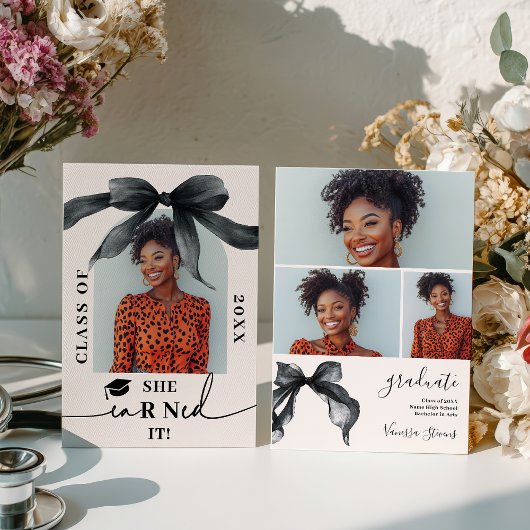 Coquette Bow Nurse 4-Photo Graduation 招待状