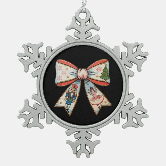 Coquette Bow Nutcracker Christmas Family Holiday スノーフレークピューターオーナメント (正面)