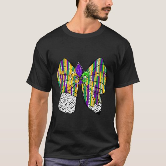 Coquette Bow Pencil Mardi Gras Fleur-de-lis Teache Tシャツ (正面)