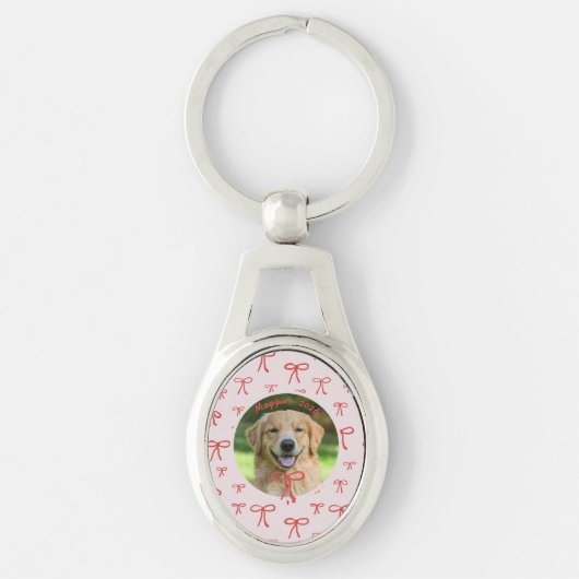 Coquette Bow Personalized Pet Photo Keychain キーホルダー (正面)