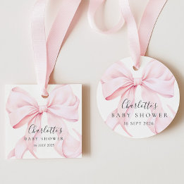Coquette Bow Pink Baby Shower フェイバータグ