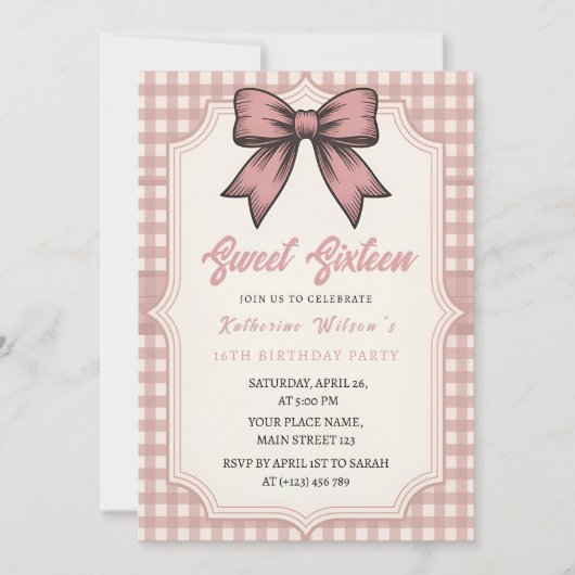 Coquette Bow Pink Birthday Party 招待状 (正面)