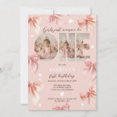 Coquette Bow Pink Girls Just wanna First Birthday 招待状 (正面)